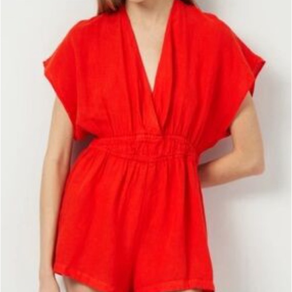 Zara Bright Red V-Neck Short Romper